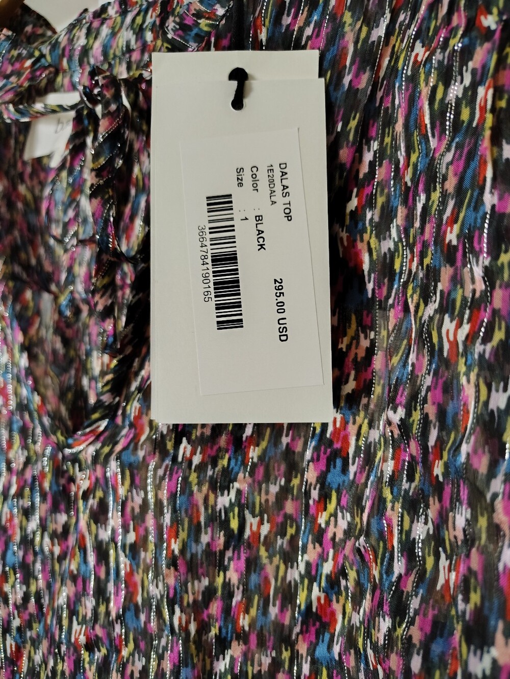 ba&sh Dalas Metallic Silk Blend Peasant Blouse Black Pleated Size S NWT - Picture 8 of 9